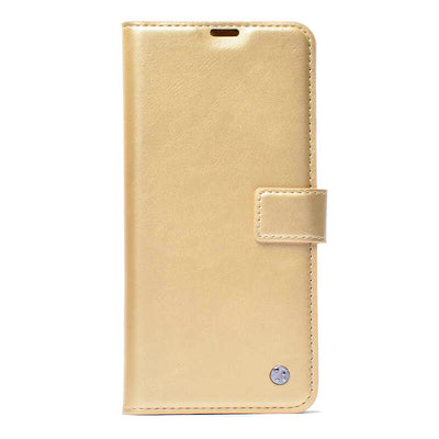 Huawei P40 Lite Kılıf Zore Kar Deluxe Kapaklı Kılıf Gold