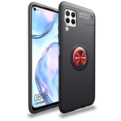 Huawei P40 Lite Kılıf Zore Ravel Silikon Kapak Siyah-Kırmızı