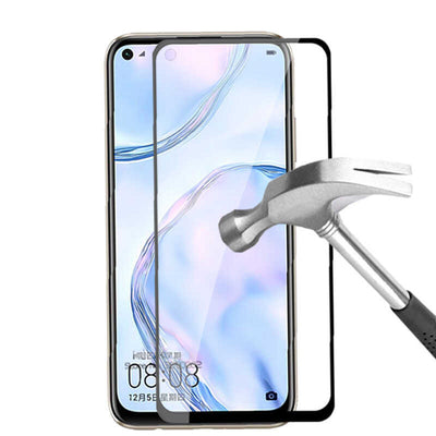 Huawei P40 Lite Zore Kenarları Kırılmaya Dayanıklı Cam Ekran Koruyucu Siyah