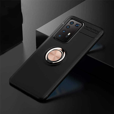 Huawei P40 Pro Kılıf Zore Ravel Silikon Kapak Siyah-Rose Gold