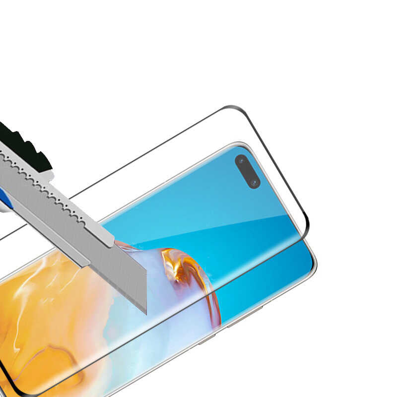 Huawei P40 Zore Kenarları Kırılmaya Dayanıklı Cam Ekran Koruyucu Siyah