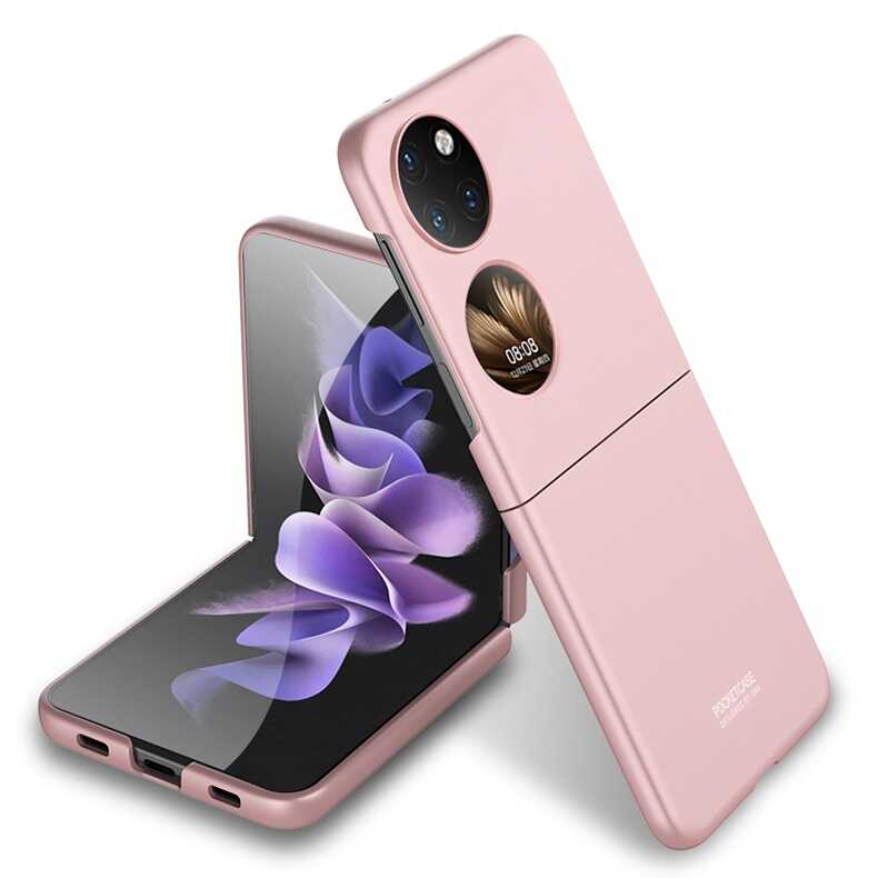 Huawei P50 Pocket Kılıf Zore Sert Kıpta Kapak Rose Gold