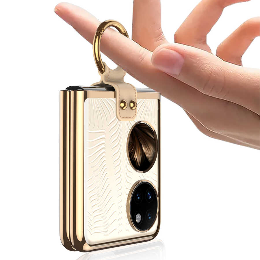 Huawei P50 Pocket Kılıf Zore Yüzüklü Kıpta Kapak Gold