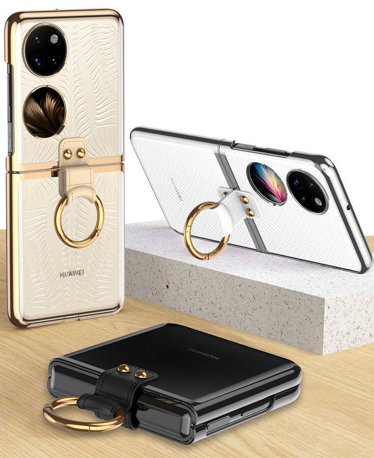 Huawei P50 Pocket Kılıf Zore Yüzüklü Kıpta Kapak Renksiz