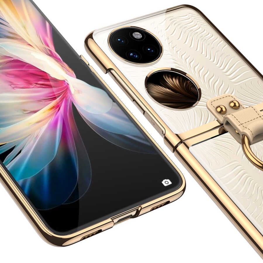 Huawei P50 Pocket Kılıf Zore Yüzüklü Kıpta Kapak Siyah