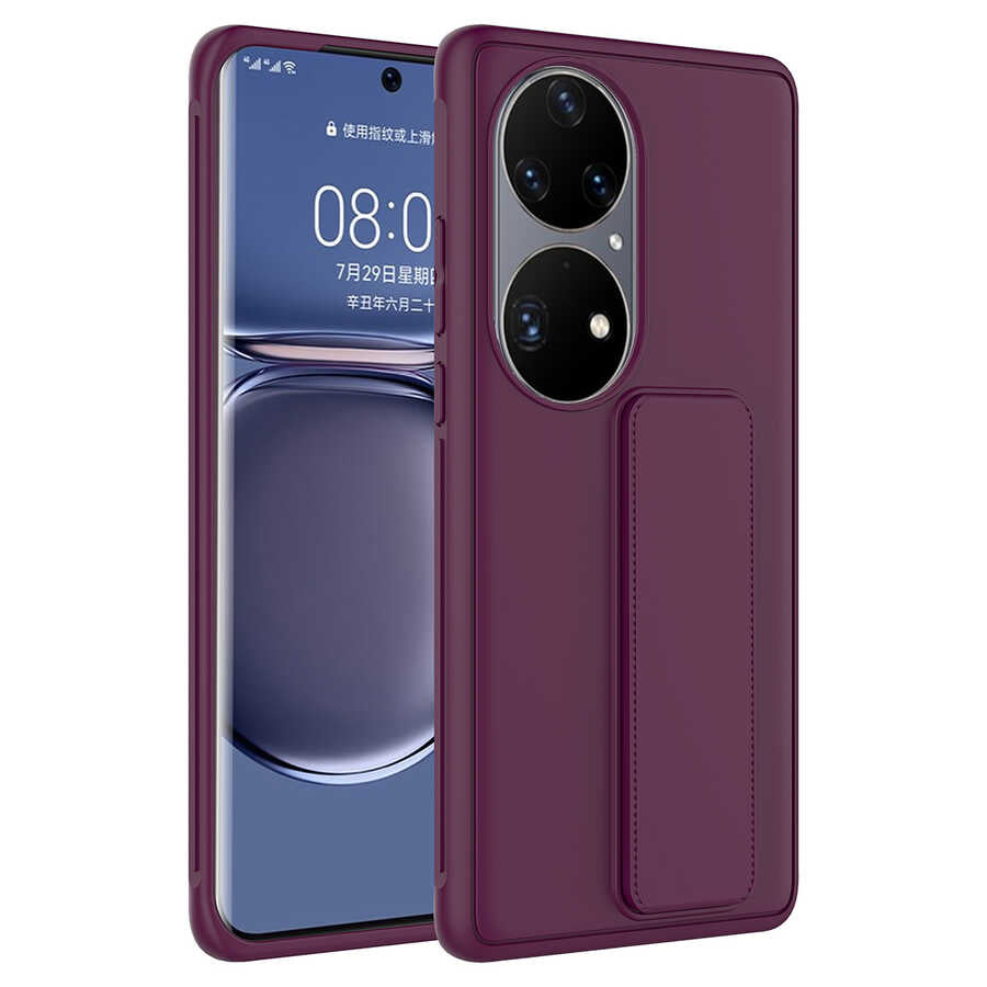 Huawei P50 Pro Kılıf Zore Qstand Kapak Gri
