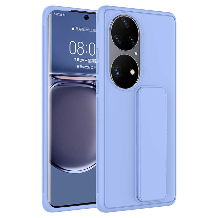 Huawei P50 Pro Kılıf Zore Qstand Kapak Lila