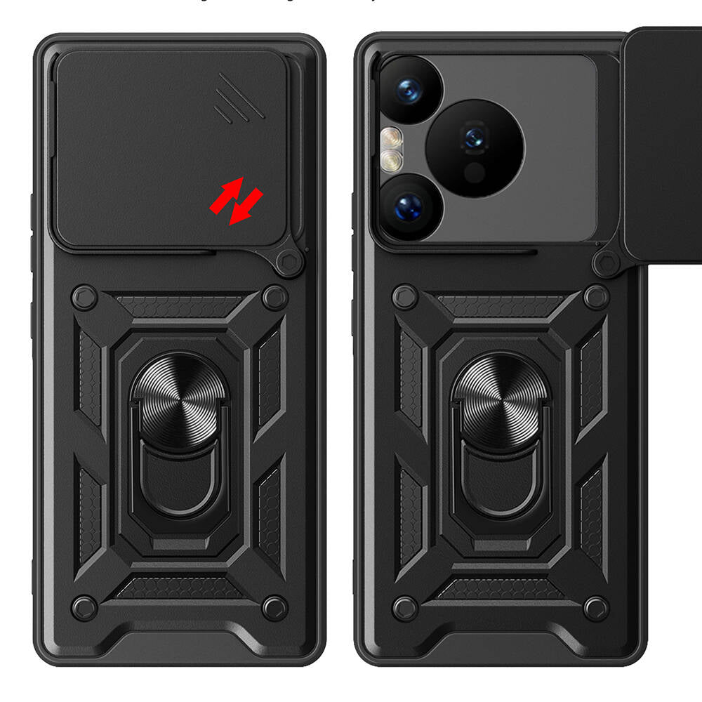 Huawei Pura 70 Pro 5G Kılıf Magnetik Standlı Kamera Korumalı Zore Sürgülü Vega Kapak Mavi