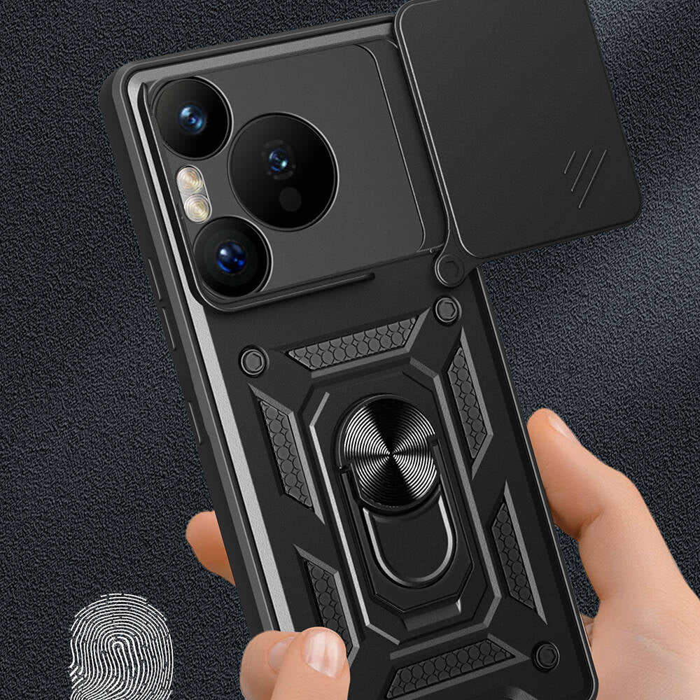 Huawei Pura 70 Pro 5G Kılıf Magnetik Standlı Kamera Korumalı Zore Sürgülü Vega Kapak Mavi