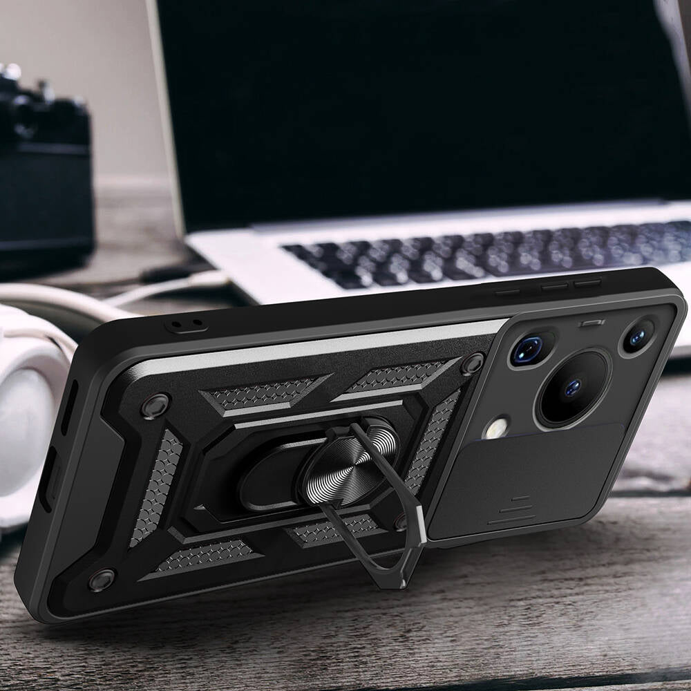 Huawei Pura 70 Ultra Kılıf Magnetik Standlı Kamera Korumalı Zore Sürgülü Vega Kapak Mavi