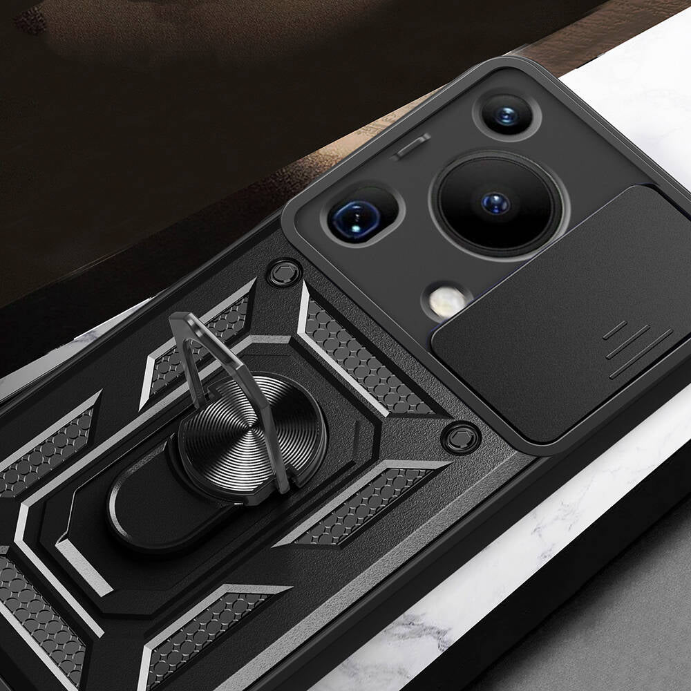 Huawei Pura 70 Ultra Kılıf Magnetik Standlı Kamera Korumalı Zore Sürgülü Vega Kapak Mavi