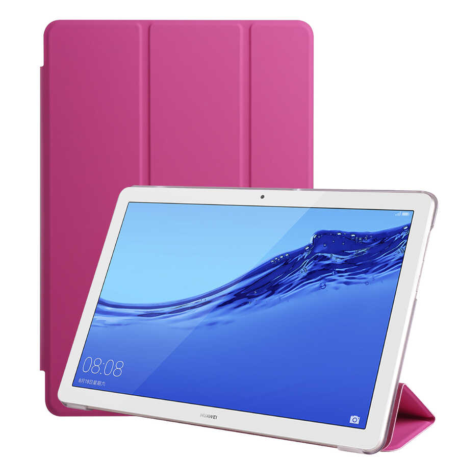 Huawei T5 10 inc Zore Smart Cover Standlı 1-1 Kılıf Pembe
