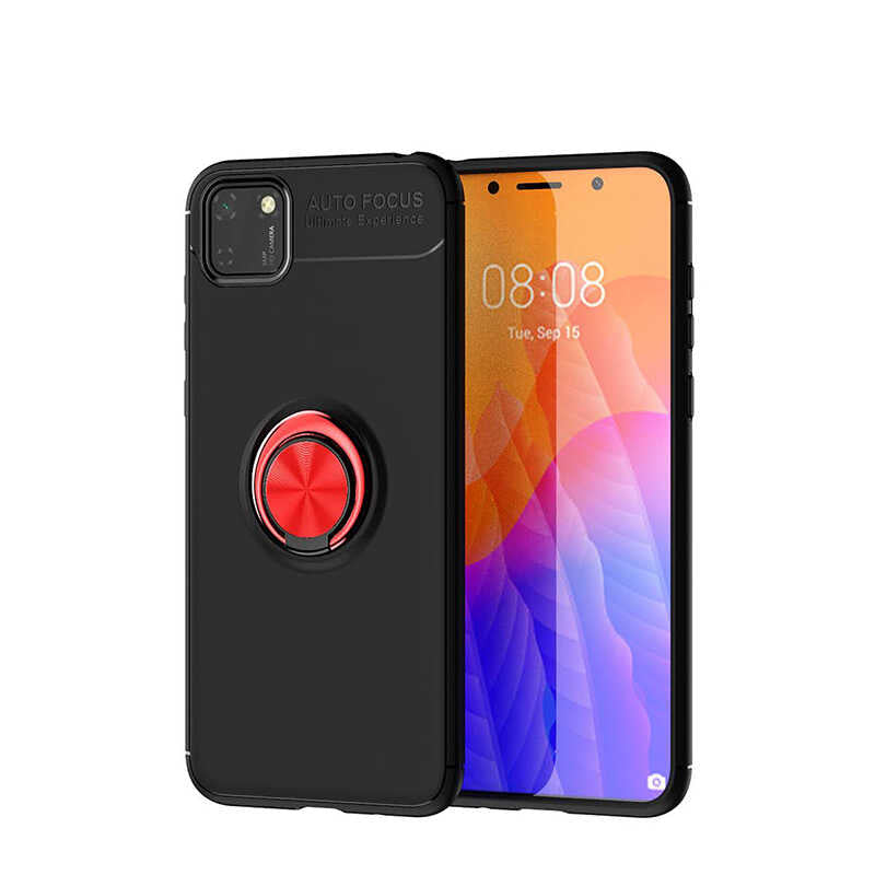 Huawei Y5P Kılıf Zore Ravel Silikon Kapak Siyah-Kırmızı