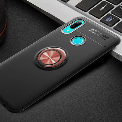 Huawei Y6 2019 Kılıf Zore Ravel Silikon Kapak Siyah-Rose Gold