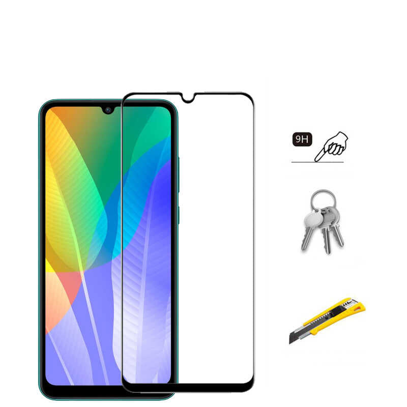 Huawei Y6P Zore Kenarları Kırılmaya Dayanıklı Cam Ekran Koruyucu Siyah