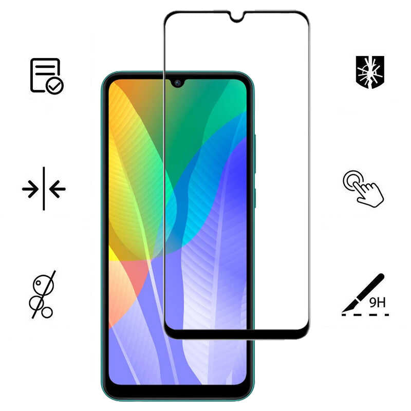 Huawei Y6P Zore Kenarları Kırılmaya Dayanıklı Cam Ekran Koruyucu Siyah