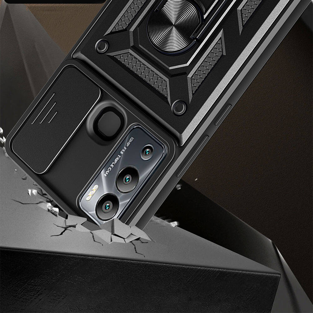 İnfinix Hot 12i Kılıf Magnetik Standlı Kamera Korumalı Zore Sürgülü Vega Kapak Siyah