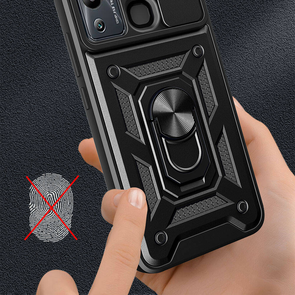 İnfinix Hot 12i Kılıf Magnetik Standlı Kamera Korumalı Zore Sürgülü Vega Kapak Siyah