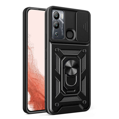 İnfinix Hot 20i Kılıf Magnetik Standlı Kamera Korumalı Zore Sürgülü Vega Kapak Siyah