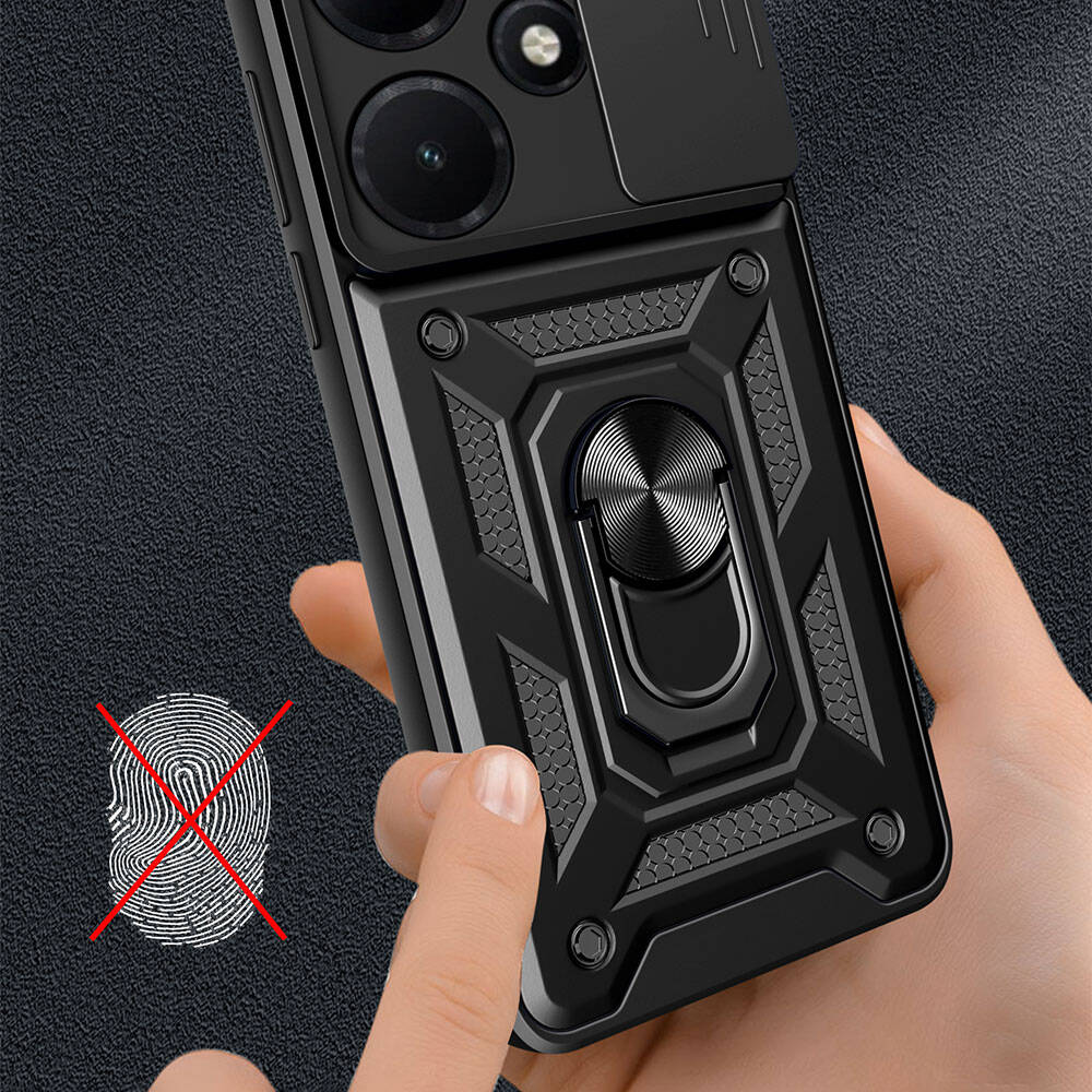 İnfinix Hot 30i Kılıf Magnetik Standlı Kamera Korumalı Zore Sürgülü Vega Kapak Siyah
