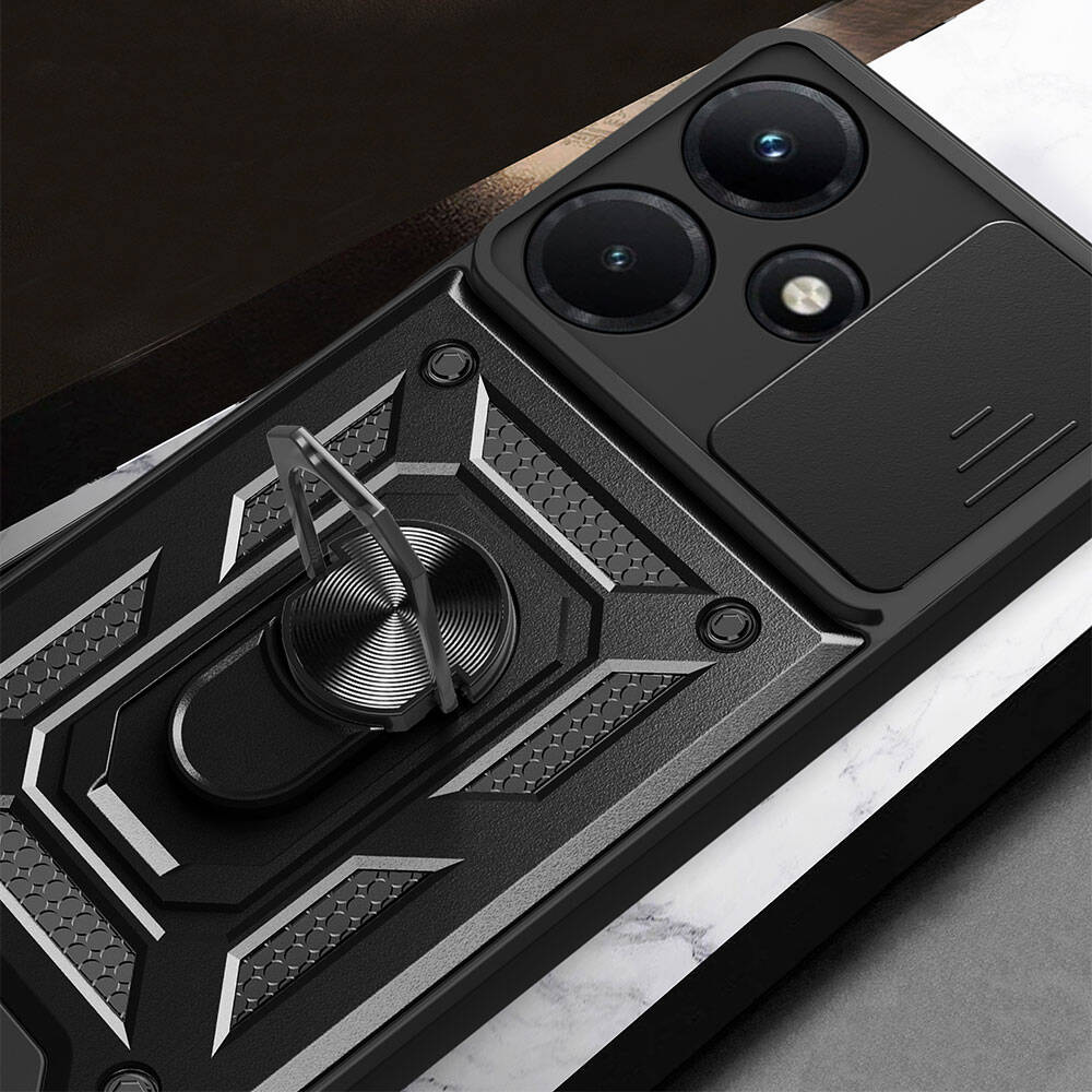 İnfinix Hot 30i Kılıf Magnetik Standlı Kamera Korumalı Zore Sürgülü Vega Kapak Siyah