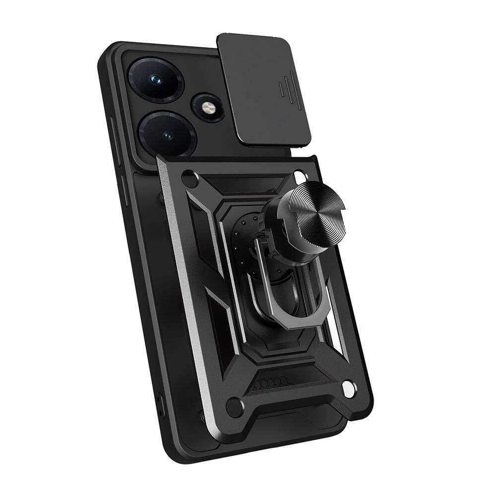 İnfinix Hot 30i Kılıf Magnetik Standlı Kamera Korumalı Zore Sürgülü Vega Kapak Siyah