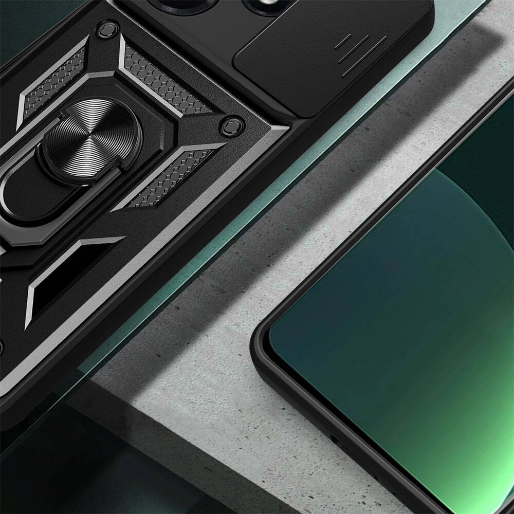 İnfinix Hot 30i Kılıf Magnetik Standlı Kamera Korumalı Zore Sürgülü Vega Kapak Siyah