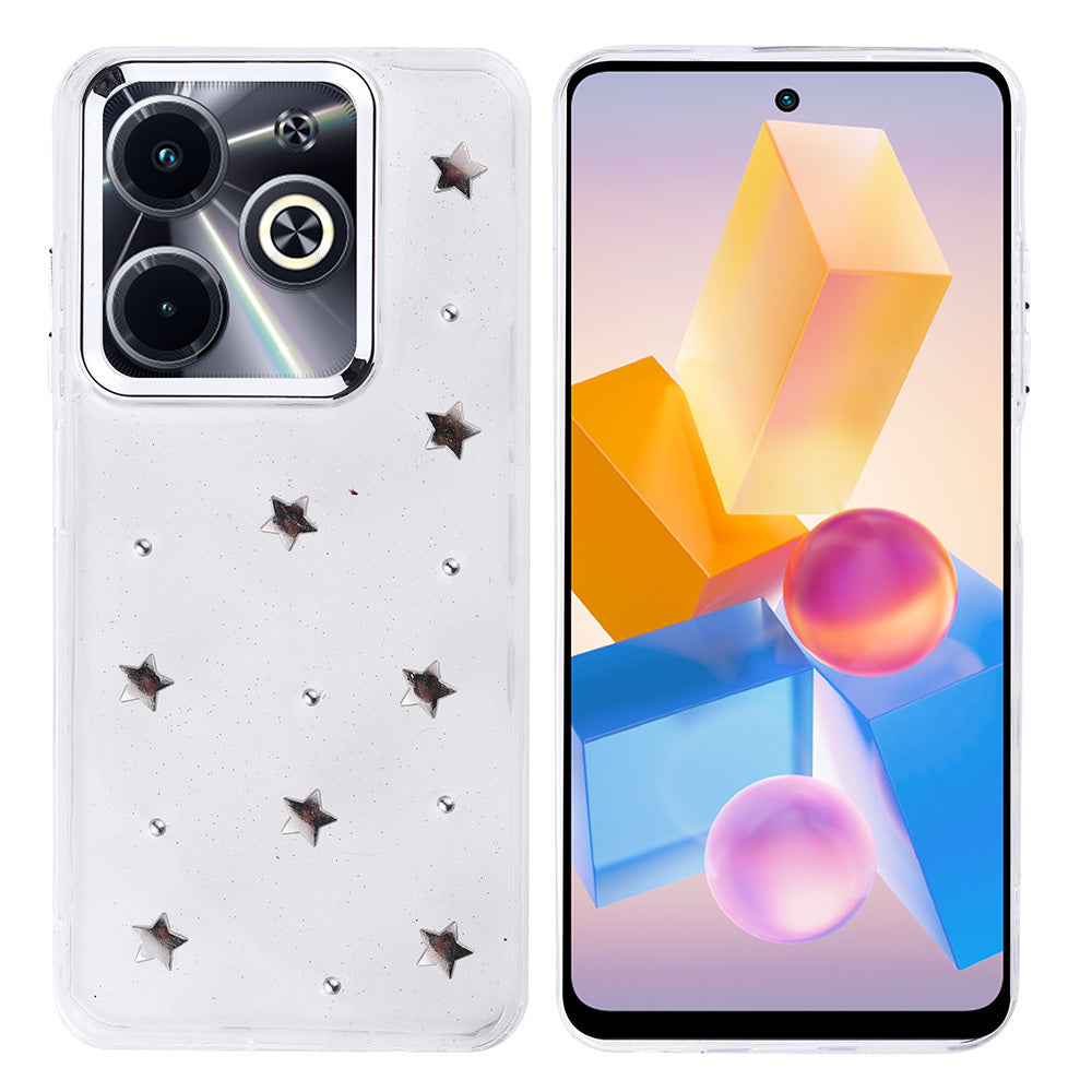 İnfinix Hot 40i Kılıf Airbag Tasarımlı Simli Şeffaf Zore Kutup Kapak Fiyonk