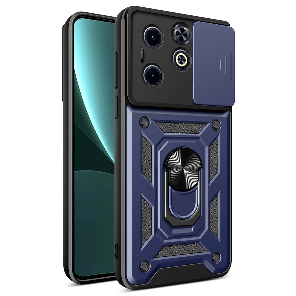 İnfinix Hot 40i Kılıf Magnetik Standlı Kamera Korumalı Zore Sürgülü Vega Kapak Siyah