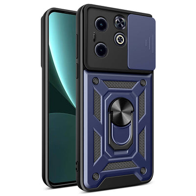 İnfinix Hot 40i Kılıf Magnetik Standlı Kamera Korumalı Zore Sürgülü Vega Kapak Siyah