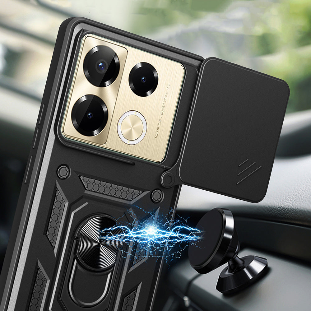 İnfinix Note 40 Pro Kılıf Magnetik Standlı Kamera Korumalı Zore Sürgülü Vega Kapak Mavi