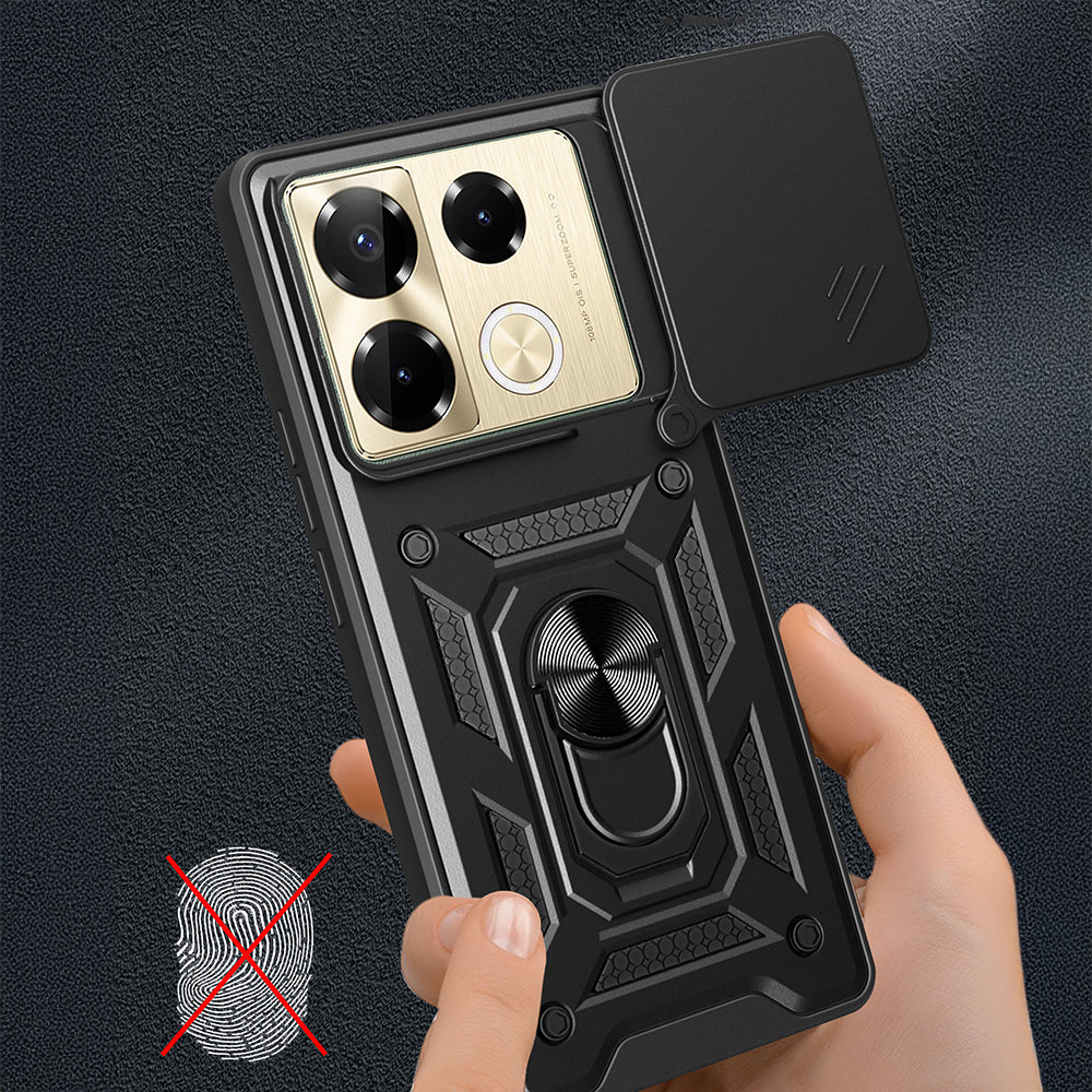 İnfinix Note 40 Pro Kılıf Magnetik Standlı Kamera Korumalı Zore Sürgülü Vega Kapak Mavi