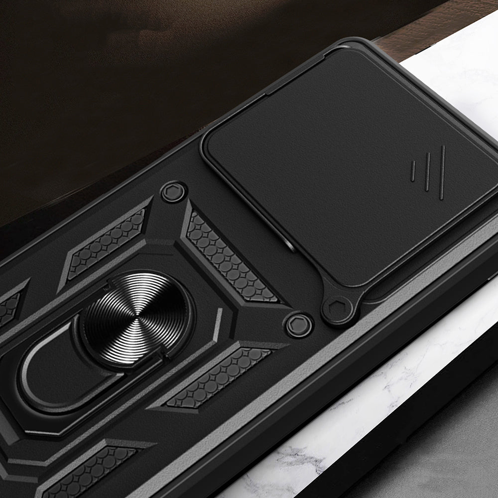 İnfinix Note 40 Pro Kılıf Magnetik Standlı Kamera Korumalı Zore Sürgülü Vega Kapak Mavi