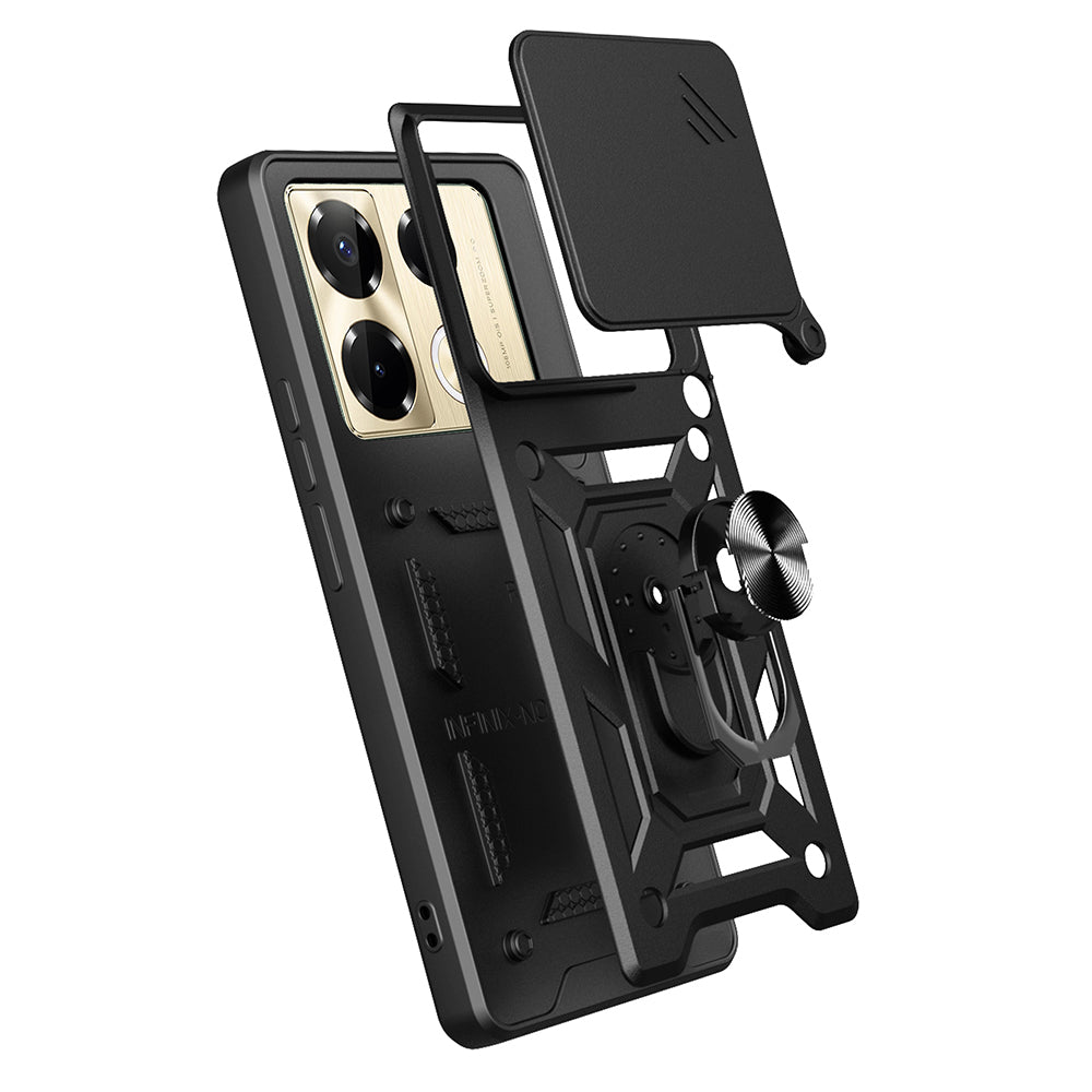 İnfinix Note 40 Pro Kılıf Magnetik Standlı Kamera Korumalı Zore Sürgülü Vega Kapak Siyah