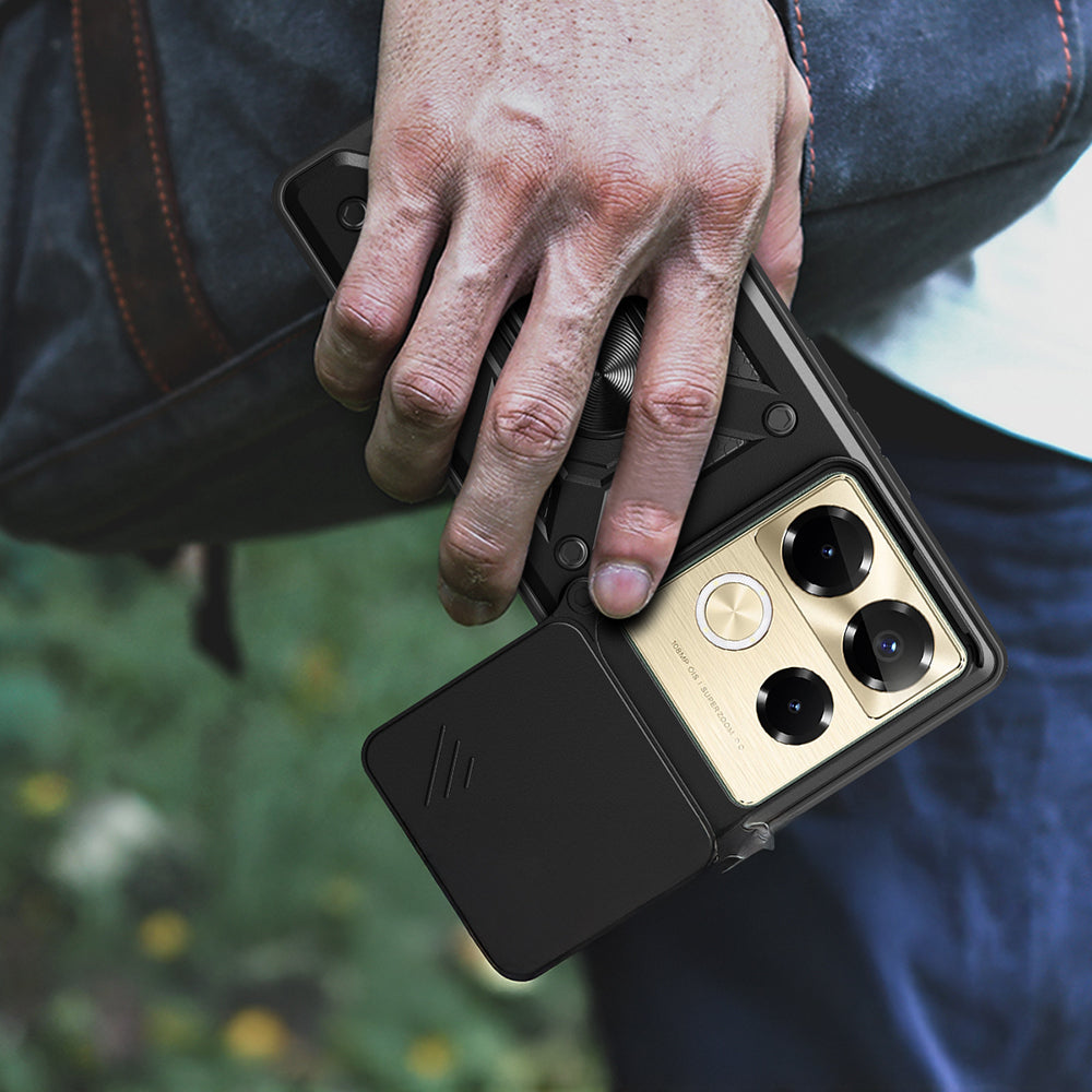 İnfinix Note 40 Pro Kılıf Magnetik Standlı Kamera Korumalı Zore Sürgülü Vega Kapak Mavi
