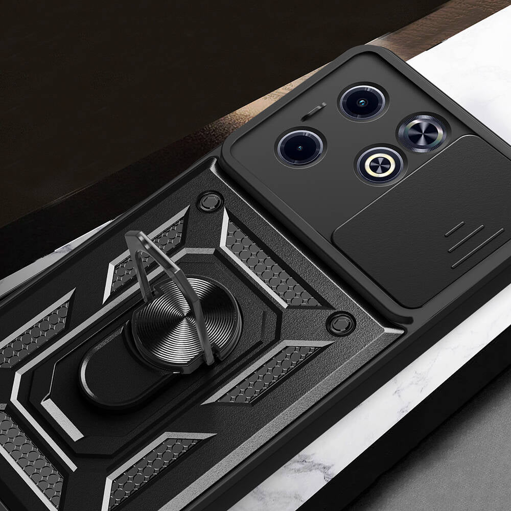 İnfinix Smart 8 Kılıf Magnetik Standlı Kamera Korumalı Zore Sürgülü Vega Kapak Mavi