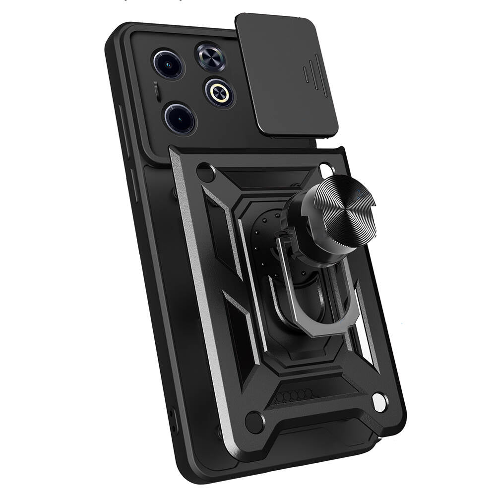 İnfinix Smart 8 Kılıf Magnetik Standlı Kamera Korumalı Zore Sürgülü Vega Kapak Mavi