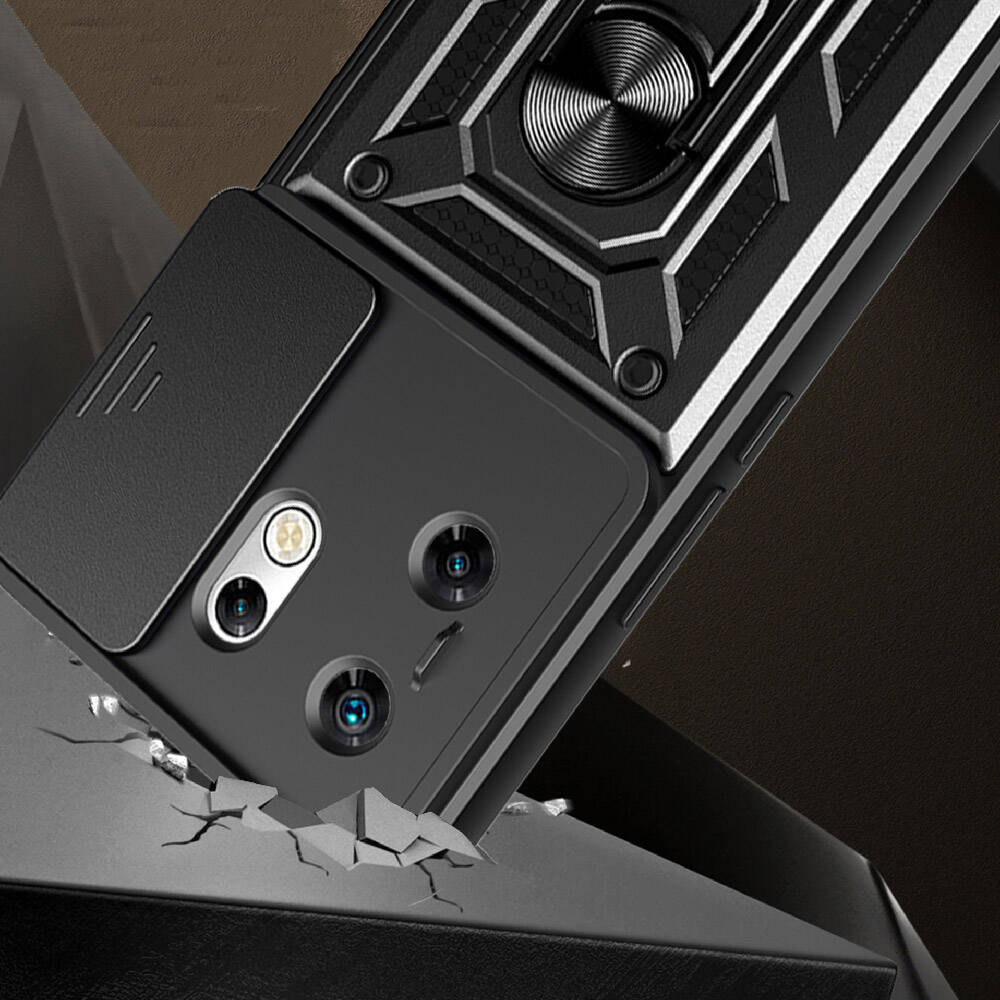 İnfinix Zero 30 4G  Kılıf Magnetik Standlı Kamera Korumalı Zore Sürgülü Vega Kapak Siyah