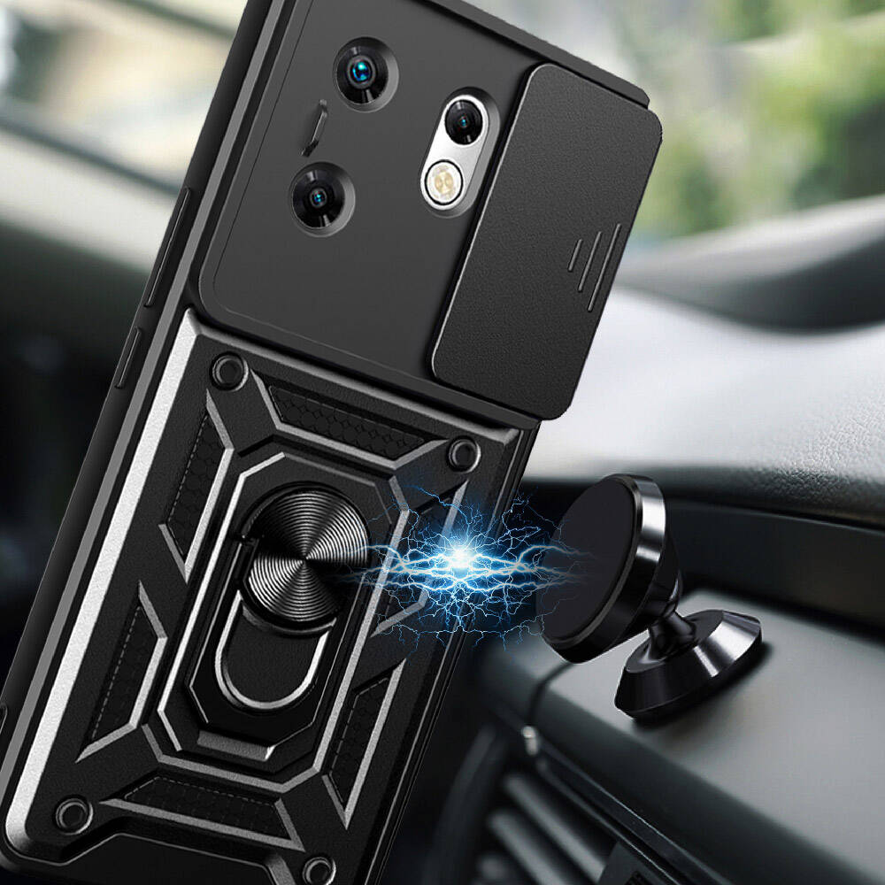 İnfinix Zero 30 4G  Kılıf Magnetik Standlı Kamera Korumalı Zore Sürgülü Vega Kapak Siyah