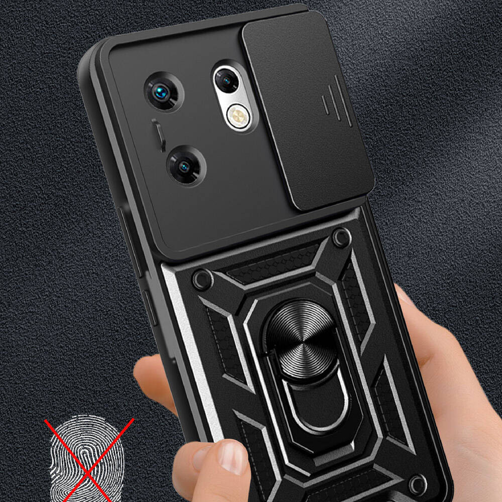 İnfinix Zero 30 4G  Kılıf Magnetik Standlı Kamera Korumalı Zore Sürgülü Vega Kapak Siyah
