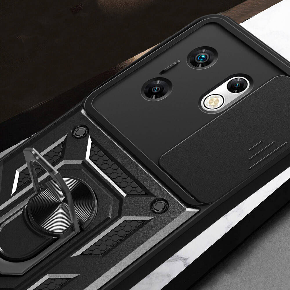 İnfinix Zero 30 4G  Kılıf Magnetik Standlı Kamera Korumalı Zore Sürgülü Vega Kapak Siyah