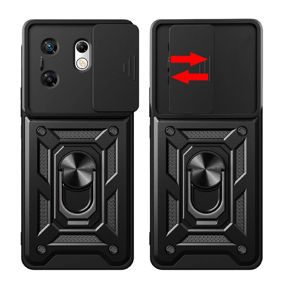 İnfinix Zero 30 4G  Kılıf Magnetik Standlı Kamera Korumalı Zore Sürgülü Vega Kapak Siyah