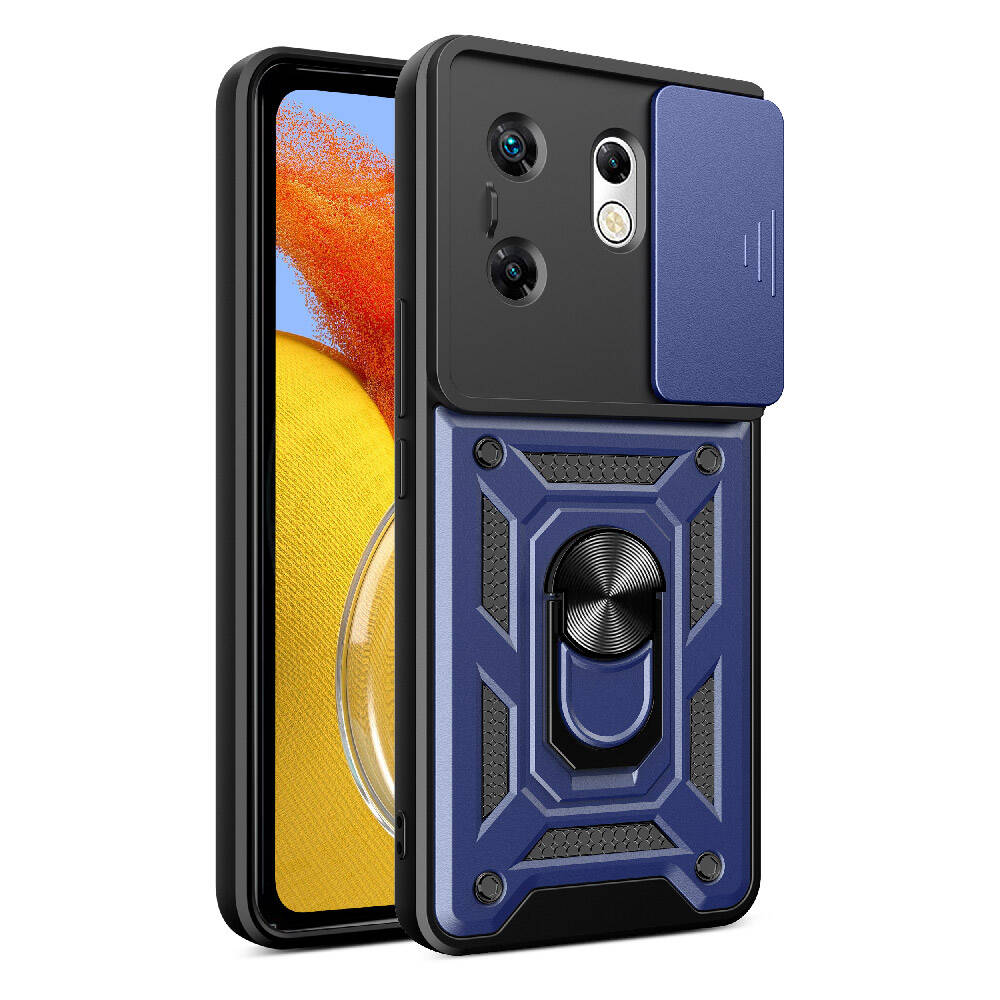 İnfinix Zero 30 4G  Kılıf Magnetik Standlı Kamera Korumalı Zore Sürgülü Vega Kapak Mavi