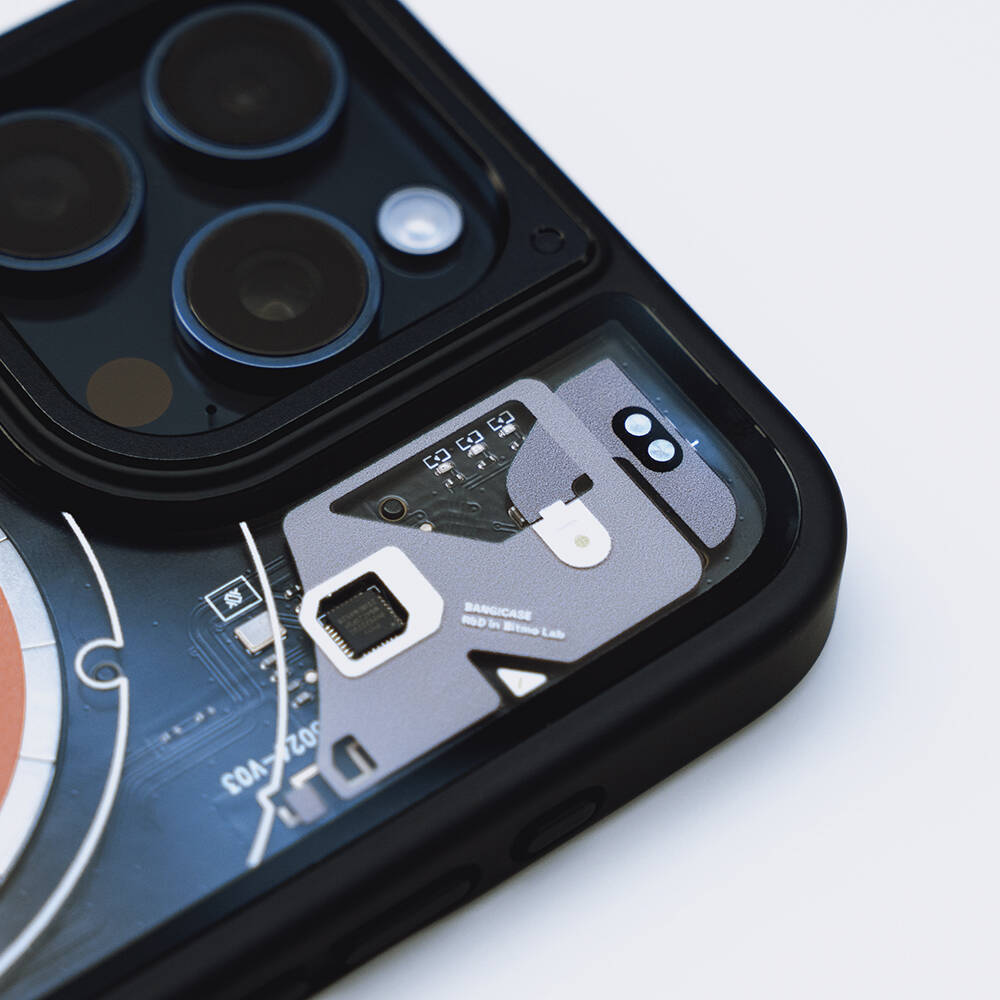 iPhone 14 Pro Max Kılıf Özelleştirilebilir 3 Fonksiyonlu Bluetooth Bağlantılı Bitmo Lab Bangcase Akıllı M-safe Kapak Siyah