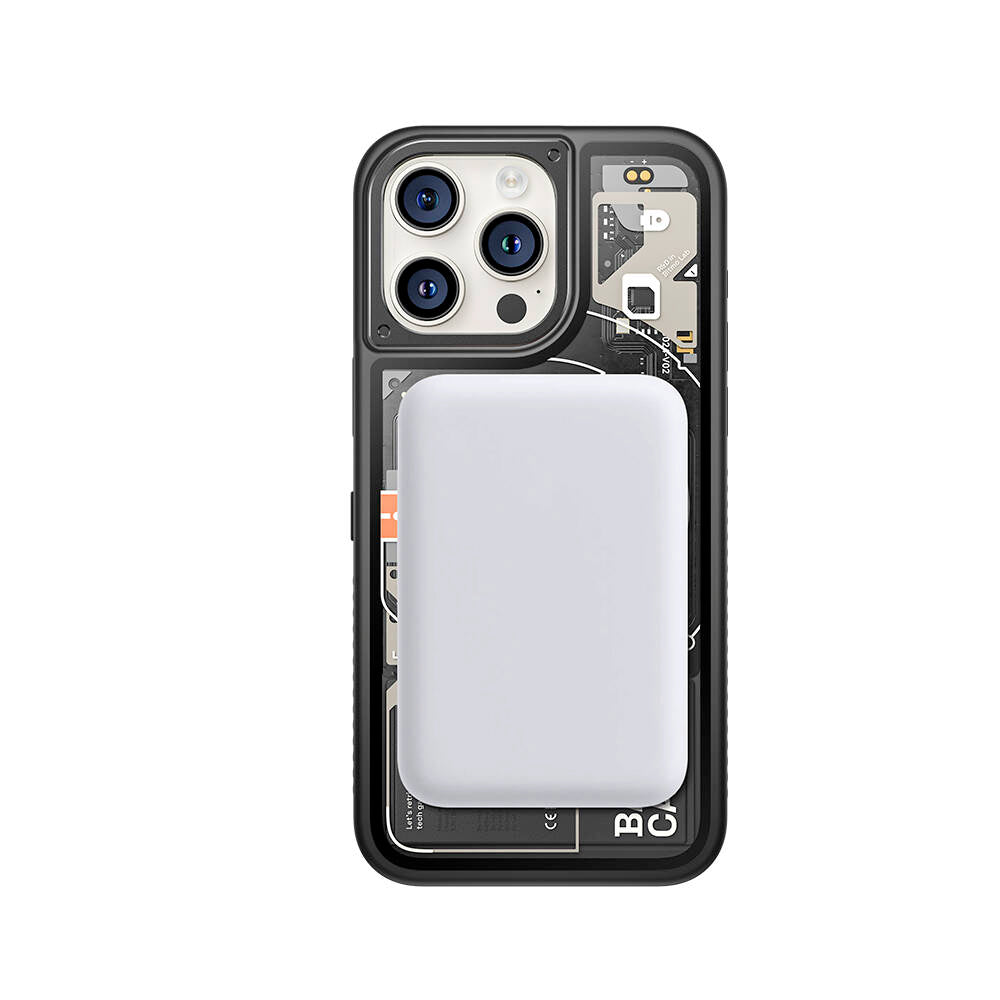 iPhone 14 Pro Max Kılıf Özelleştirilebilir 3 Fonksiyonlu Bluetooth Bağlantılı Bitmo Lab Bangcase Akıllı M-safe Kapak Siyah