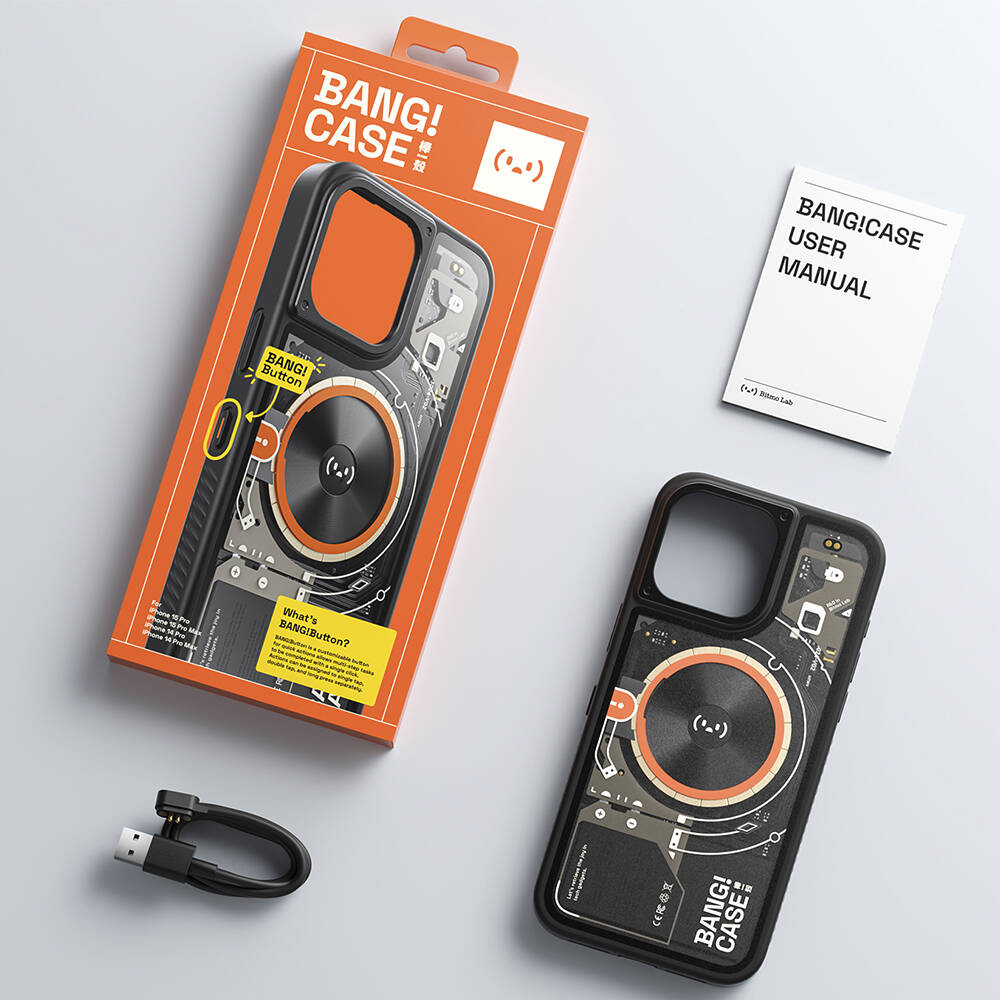 iPhone 14 Pro Max Kılıf Özelleştirilebilir 3 Fonksiyonlu Bluetooth Bağlantılı Bitmo Lab Bangcase Akıllı M-safe Kapak Siyah