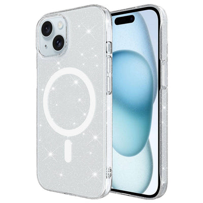 iPhone 15 Plus Kılıf Zore M-safe Şarj Özellikli Simli Şeffaf Arka Yüzey Erdos Silikon Kapak