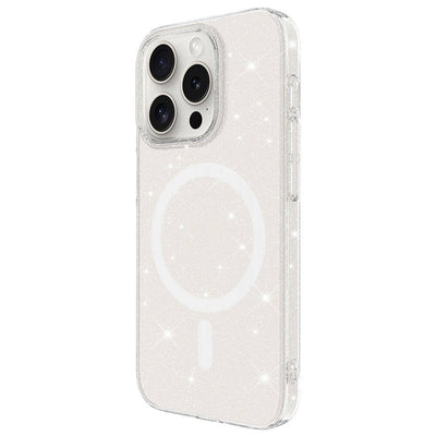 iPhone 15 Pro Kılıf Zore M-safe Şarj Özellikli Simli Şeffaf Arka Yüzey Erdos Silikon Kapak Renksiz