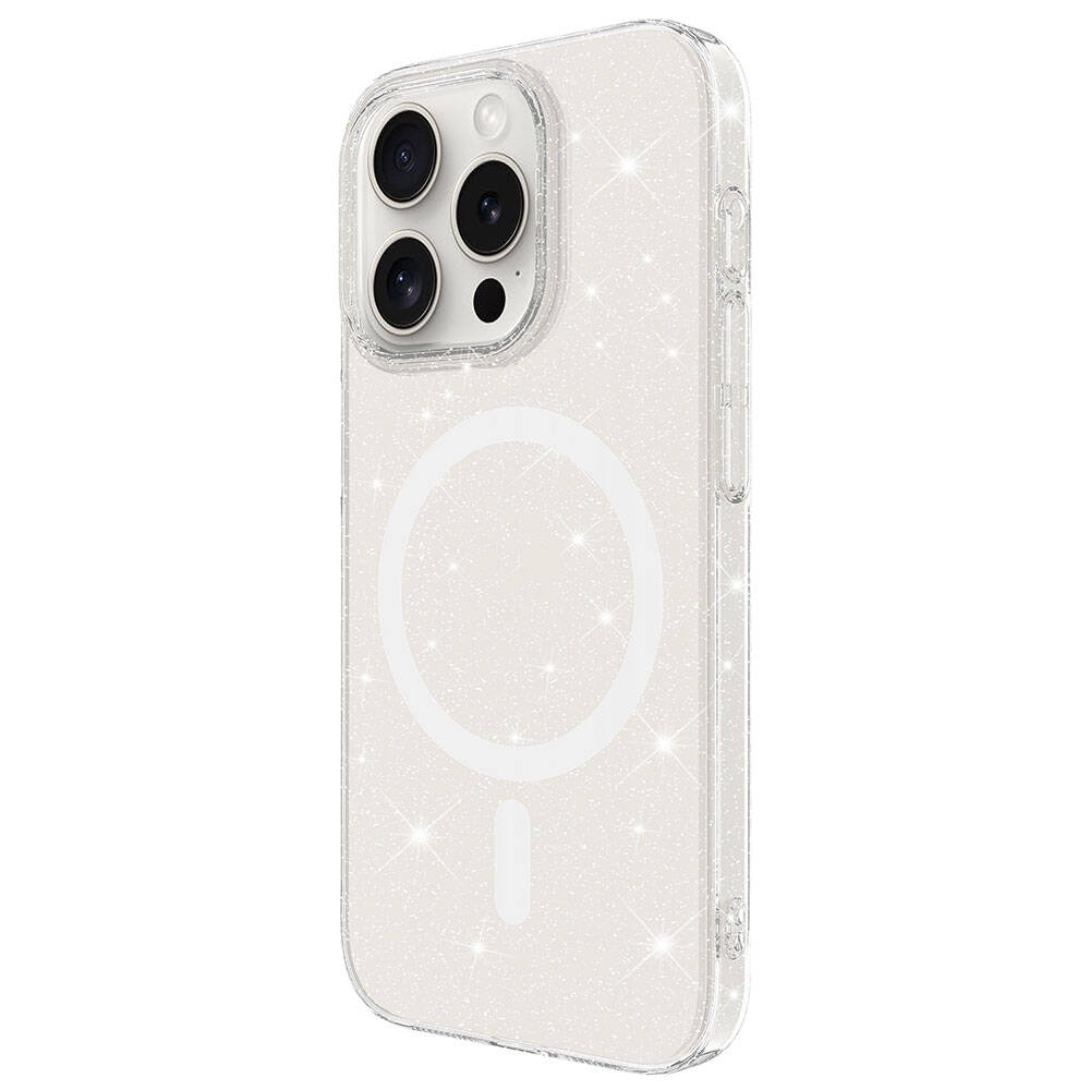 iPhone 15 Pro Max Kılıf Zore M-safe Şarj Özellikli Simli Şeffaf Arka Yüzey Erdos Silikon Kapak