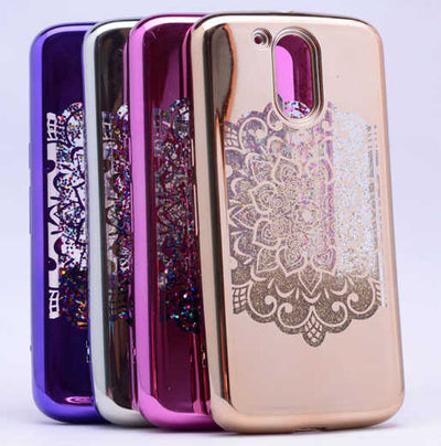 Lenovo Moto G4 Kılıf Zore Lazer Çiçekli Sıvılı Silikon Pembe Açık